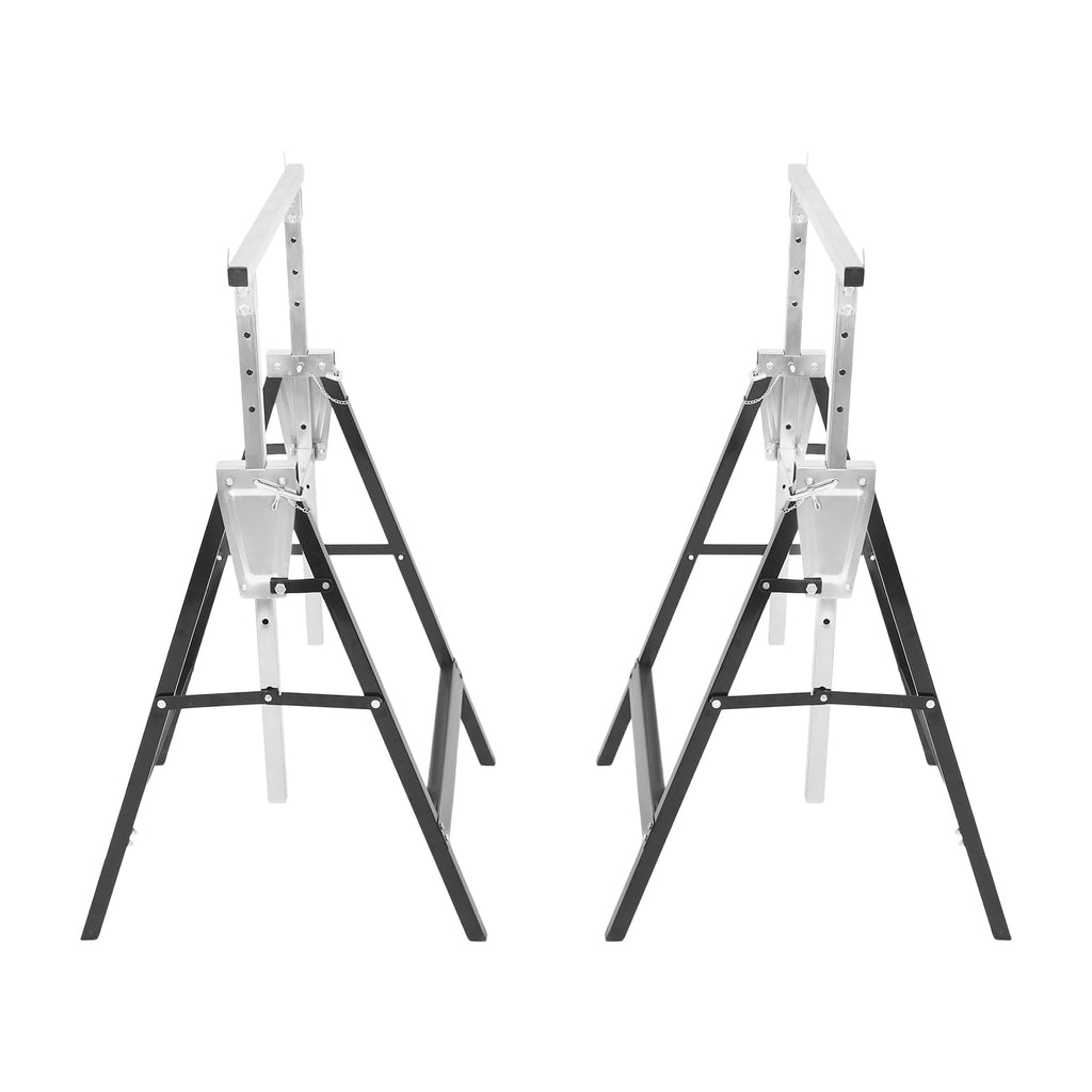 2-Pack Height Adjustable Folding Saw Horses Q195 Steel 220.46lbs Load Capacity Black & Silver G553