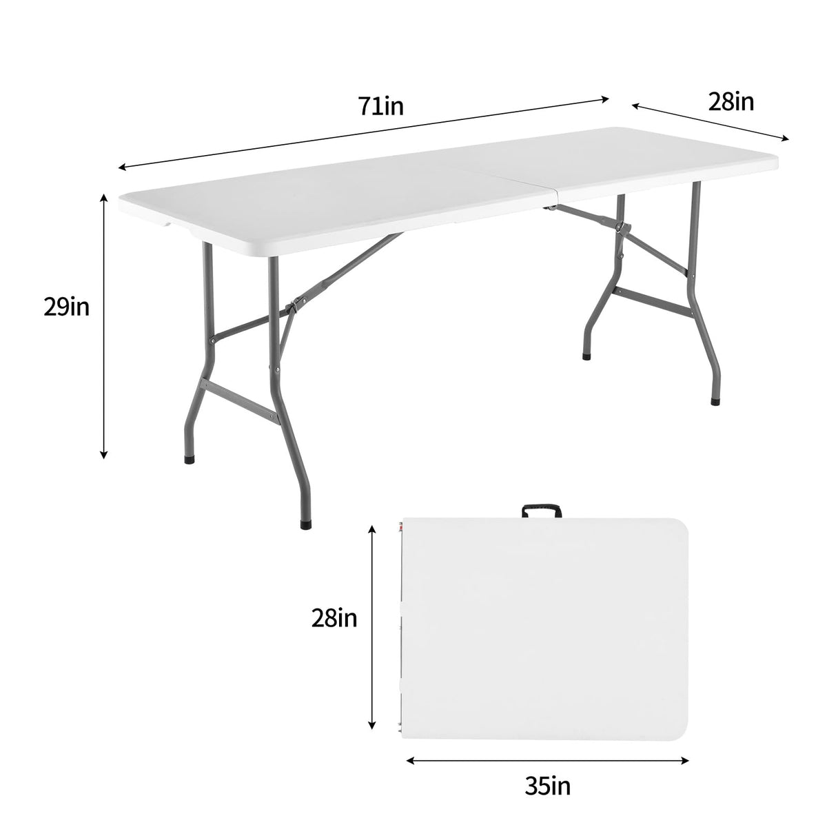 6 Foot Foldable White Plastic Table with Carrying Handle H945