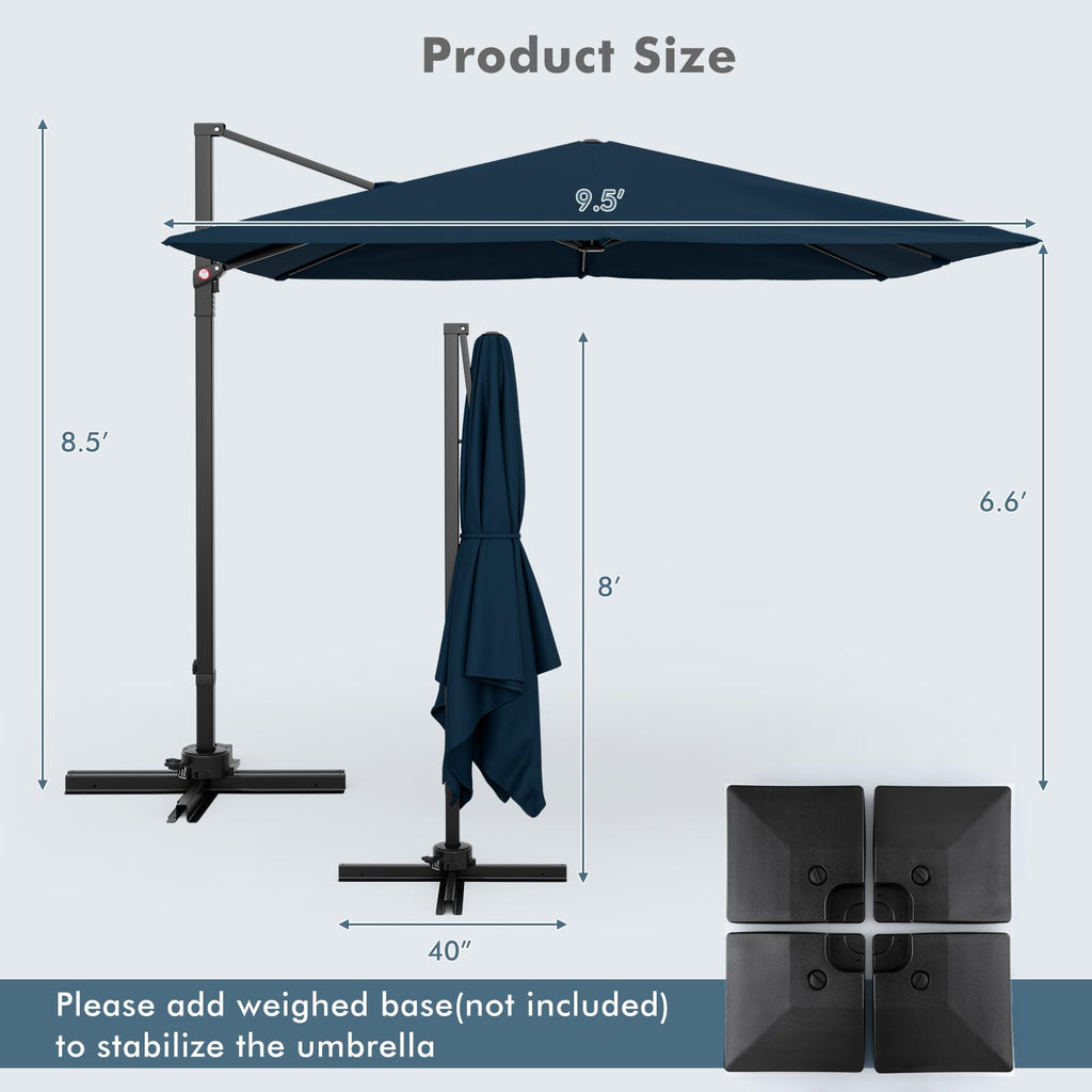 9.5 FT Square Cantilever Patio Umbrella with Cross Base D91731