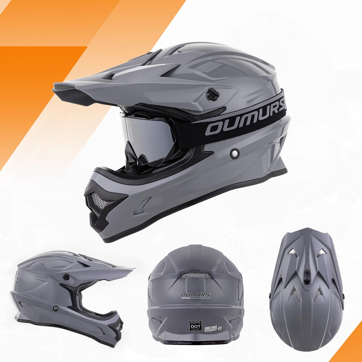 Adult ATV Dirt Bike Helmet with Goggles Gloves & Mask Adjustable Sun Visor Motorcycle Off-Road Motocross Downhill Moped MX Gray L J564