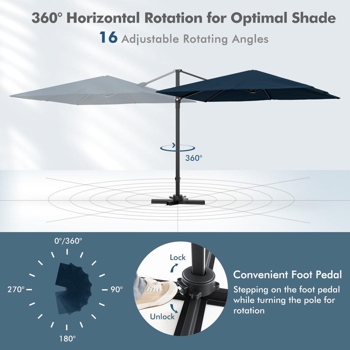 9.5 FT Square Cantilever Patio Umbrella with Cross Base D91731