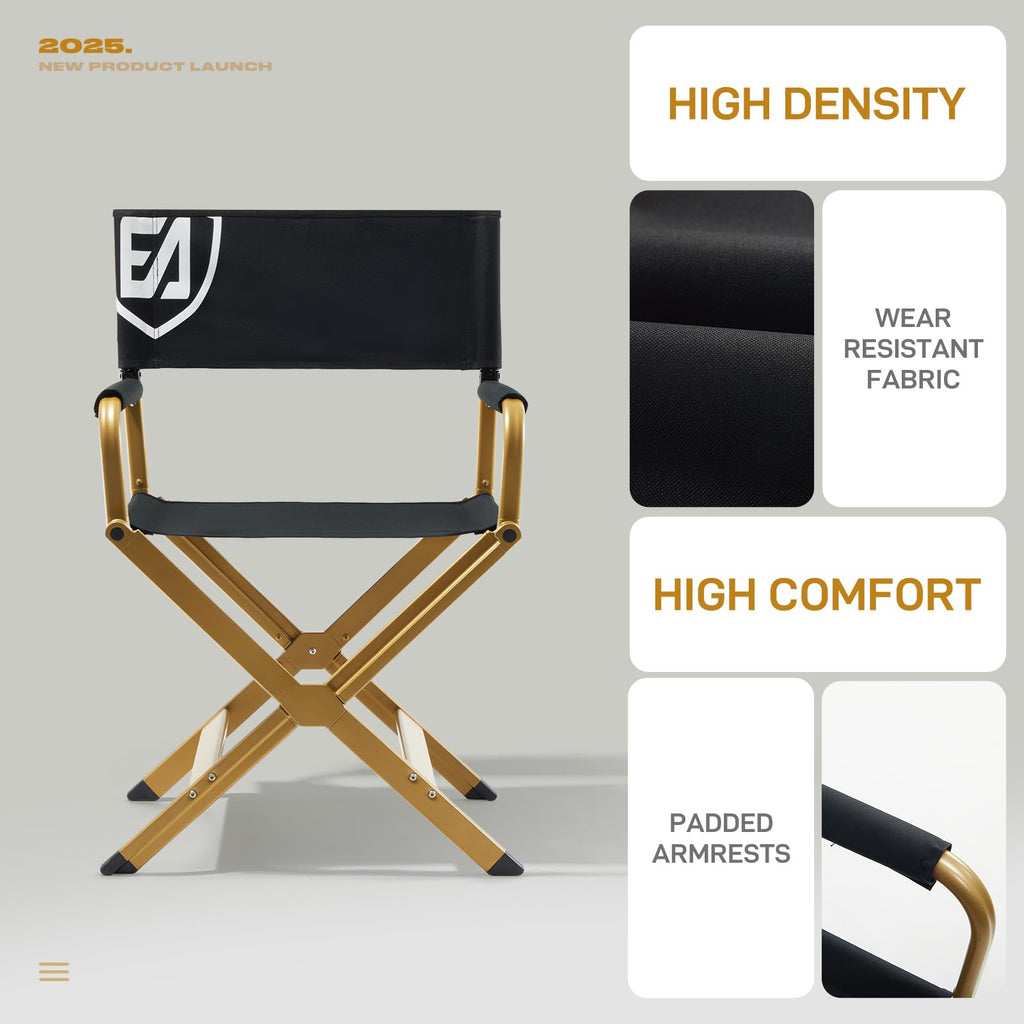 Aluminum Folding Directors Chair 19" Seat Height Black Fabric Golden Frame H8445