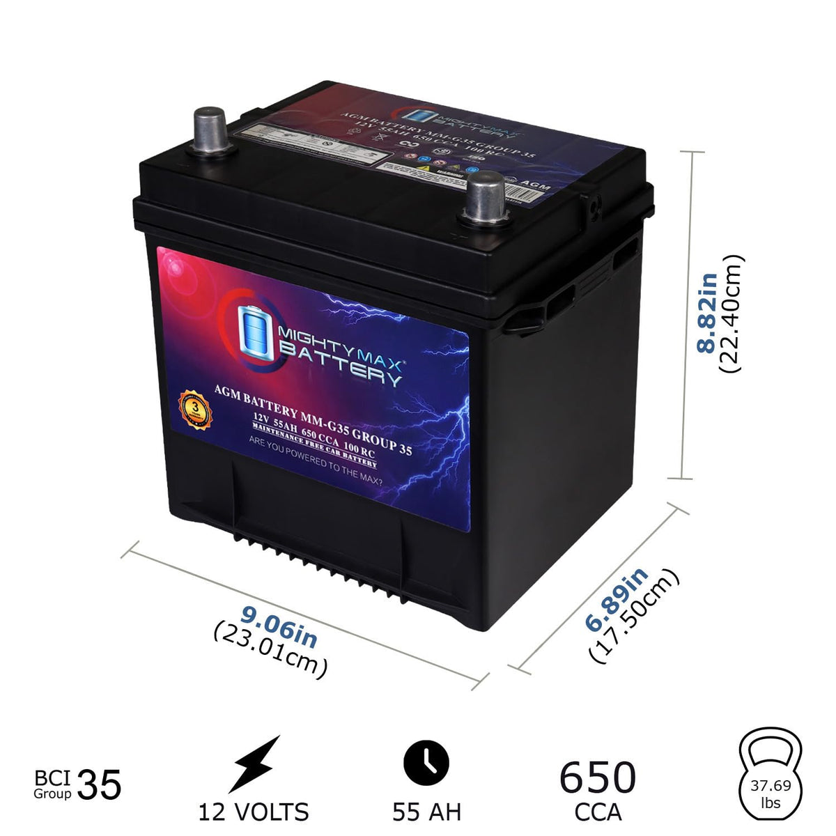 12V 55Ah AGM Replacement Battery V31800