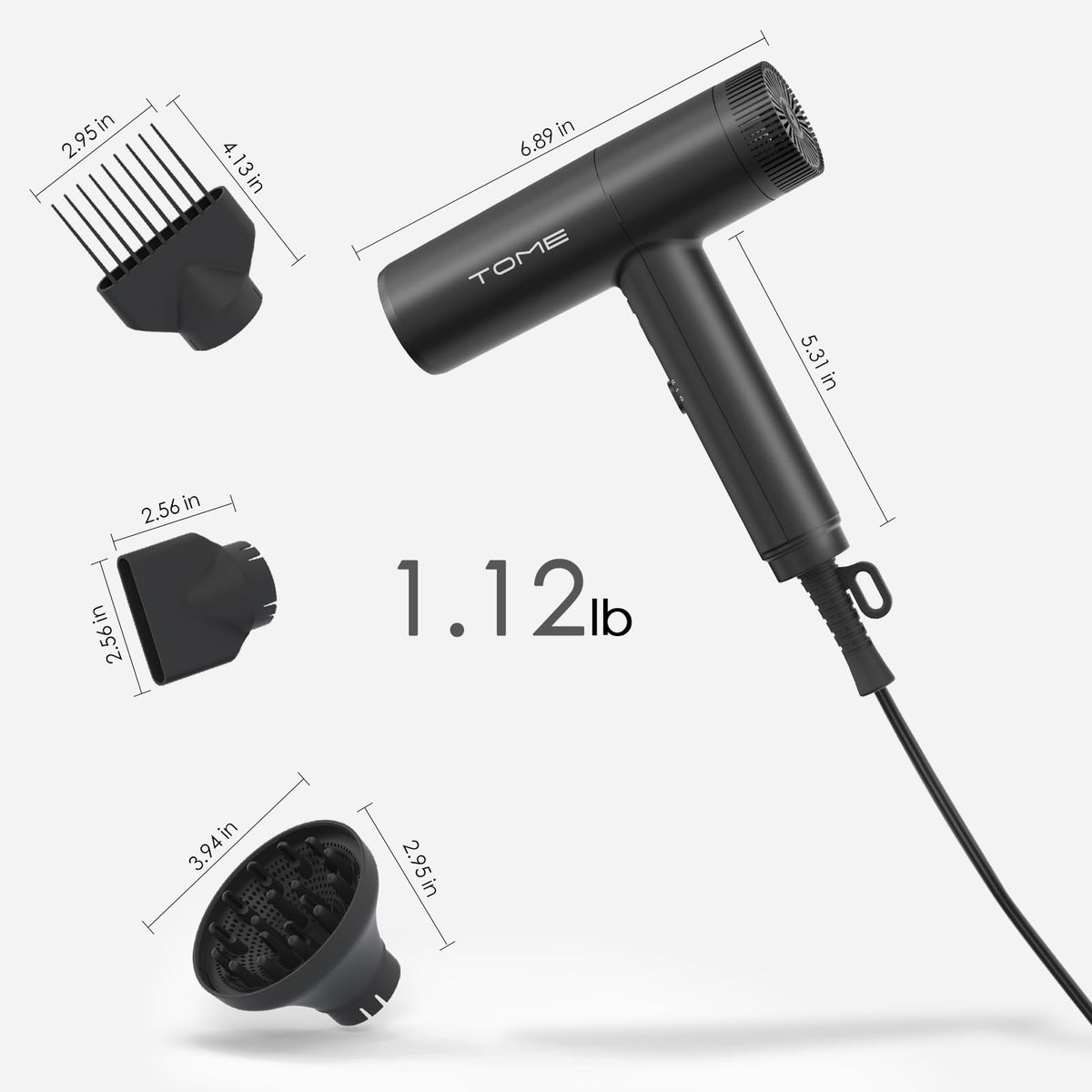 1875W Ionic Hair Dryer with 3 Attachments W1209
