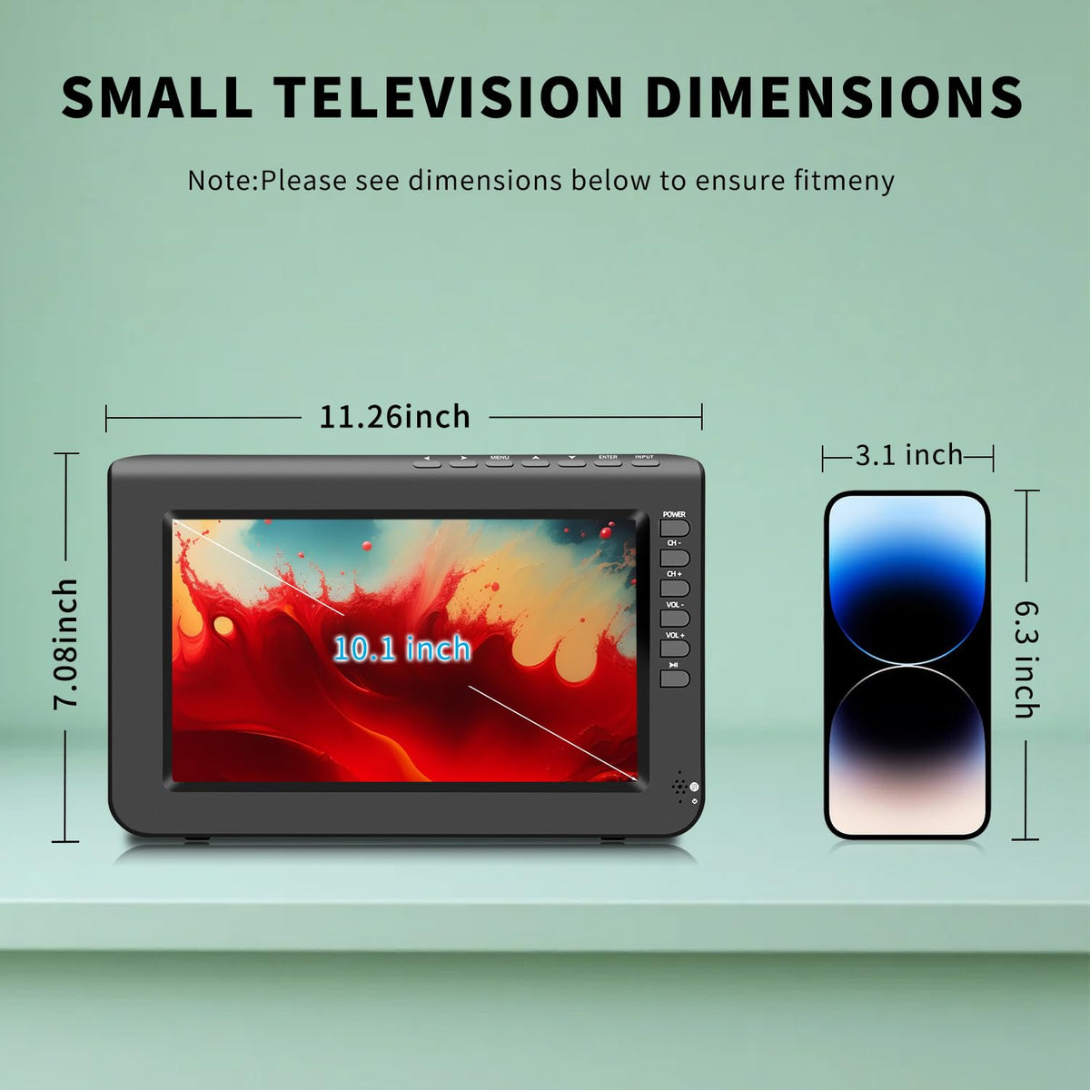 10.1inch Portable TV 720P Screen with Antenna and Digital ATSC Tuner D976647