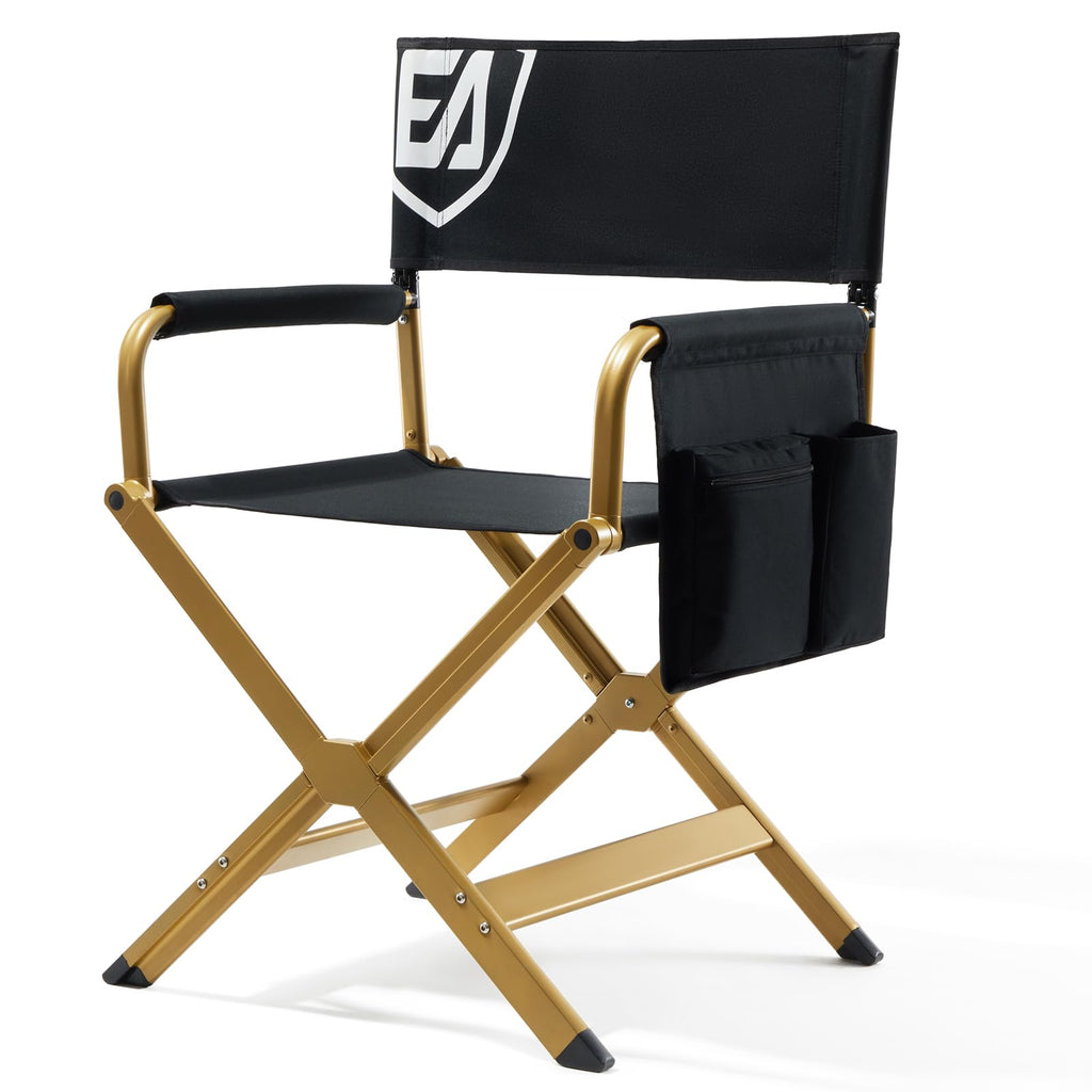 Aluminum Folding Directors Chair 19" Seat Height Black Fabric Golden Frame H8445
