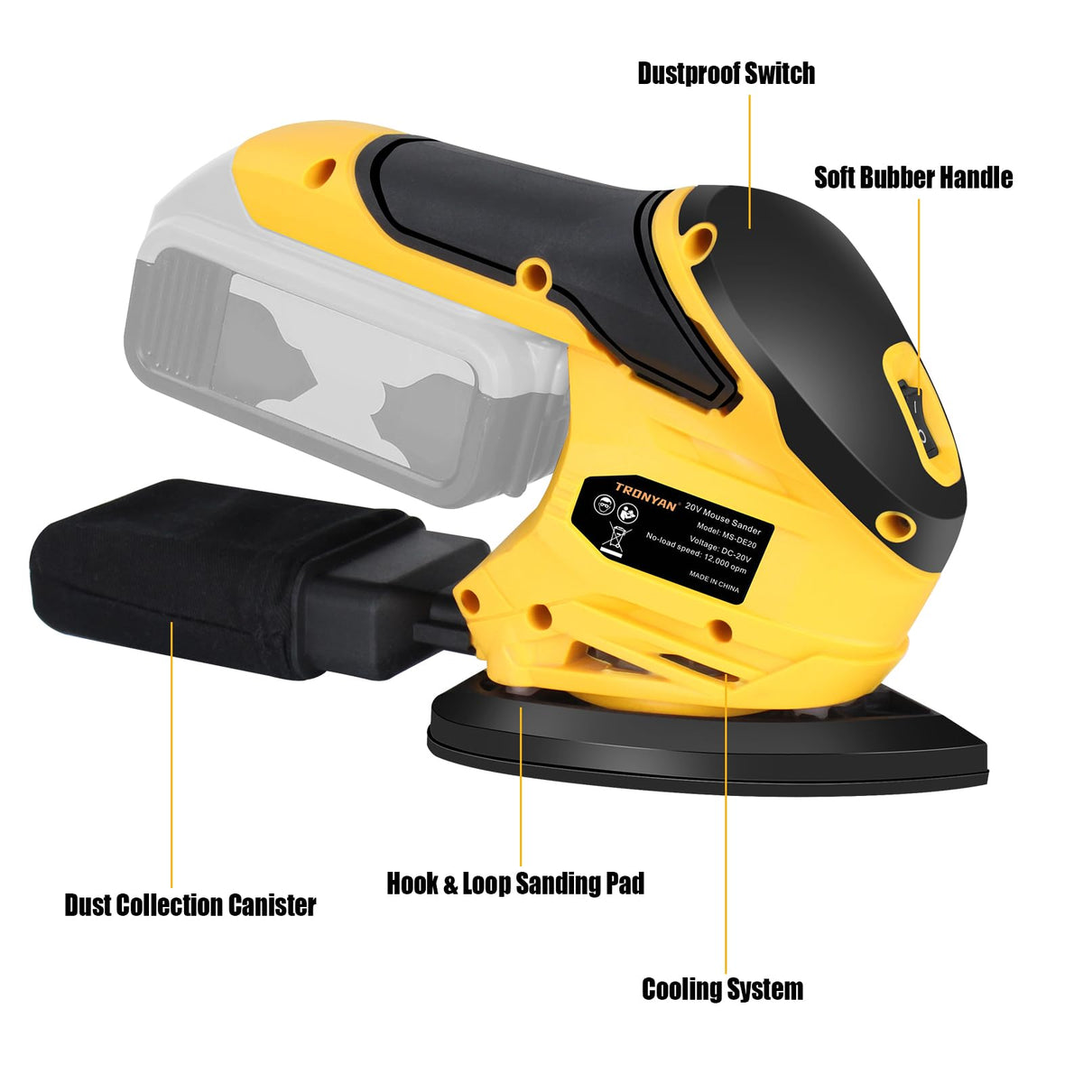 Cordless Detail Sander, 12,000 OPM, 10Pcs Sandpapers, Dust Bag D944247