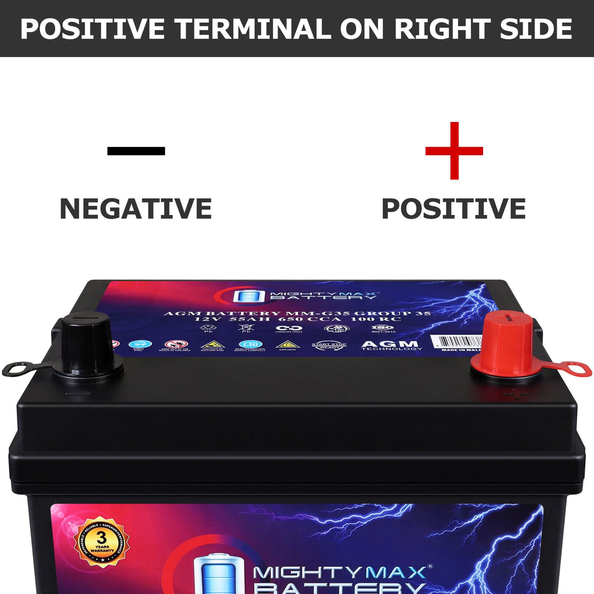 12V 55Ah AGM Replacement Battery V31800
