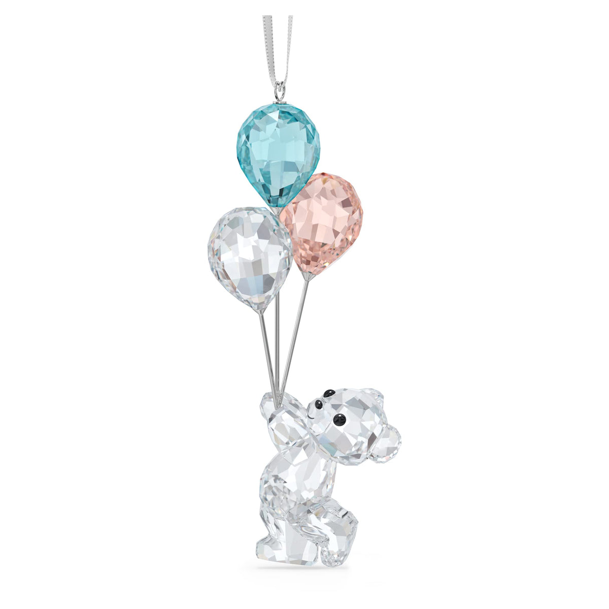 Clear Crystal Ornament with Blue and Pink Balloons Q845