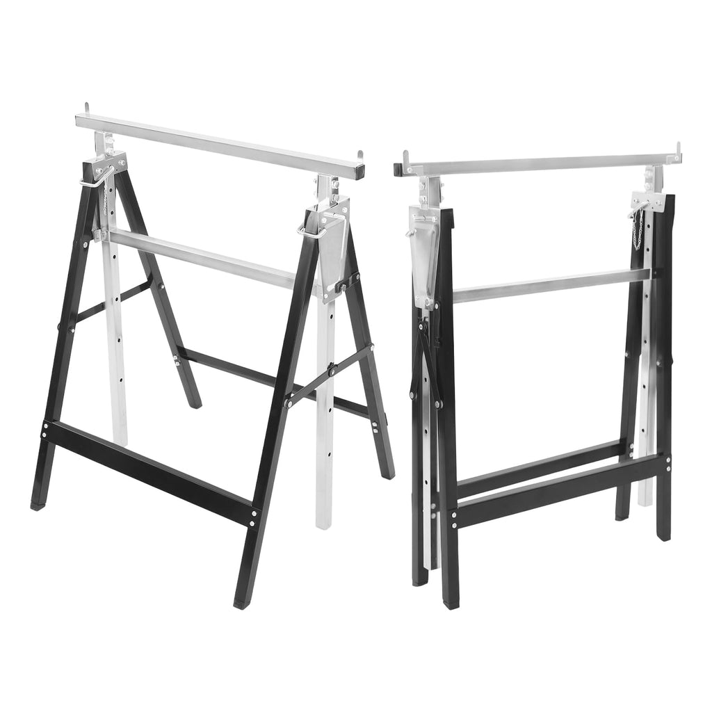 2-Pack Height Adjustable Folding Saw Horses Q195 Steel 220.46lbs Load Capacity Black & Silver G553