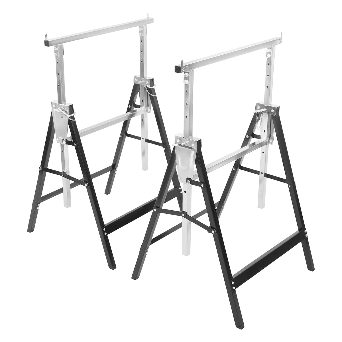 2-Pack Height Adjustable Folding Saw Horses Q195 Steel 220.46lbs Load Capacity Black & Silver G553