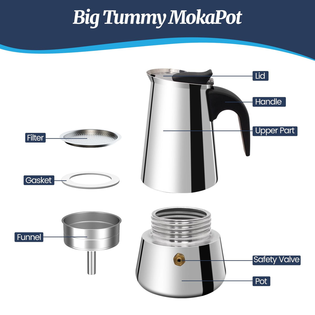 12 Cup Stainless Steel Moka Pot V81199