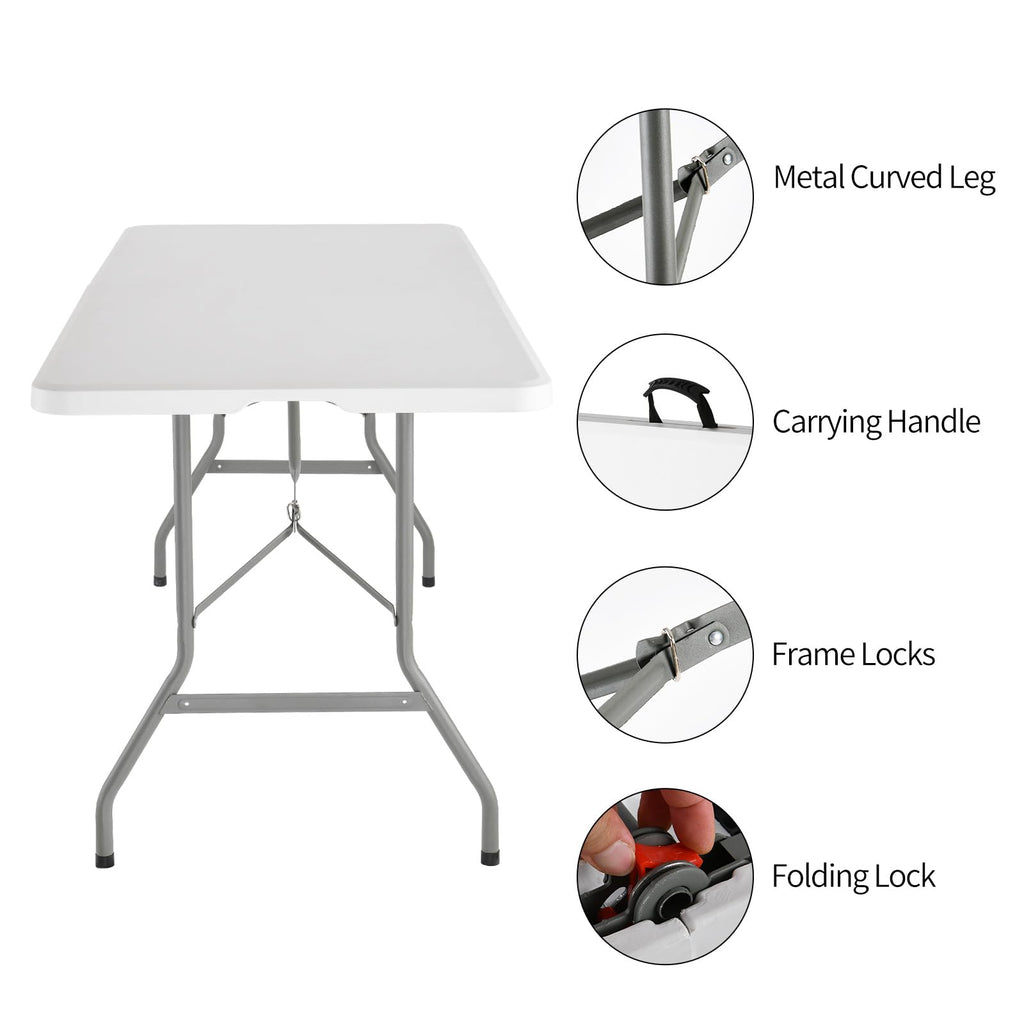 6 Foot Foldable White Plastic Table with Carrying Handle H945