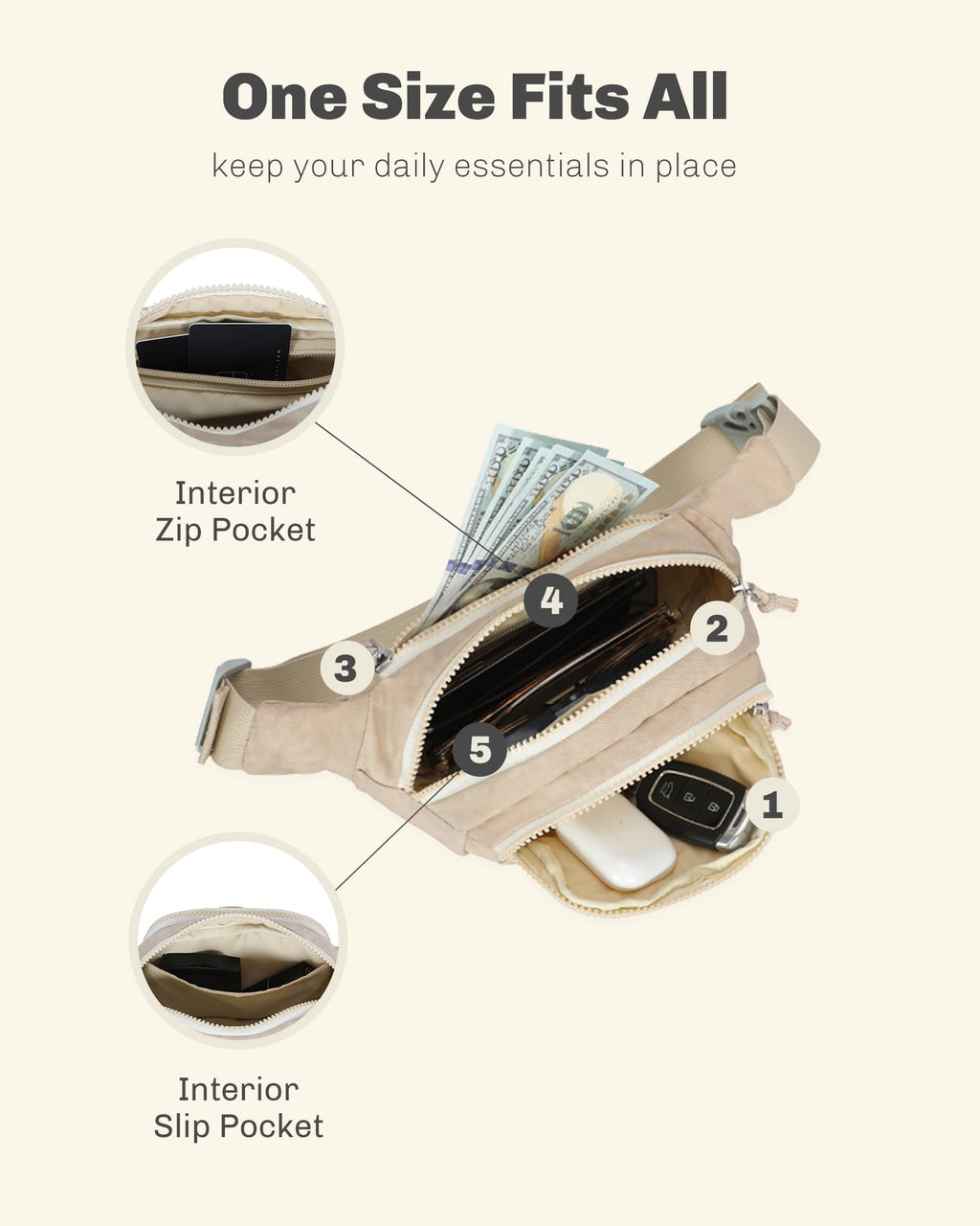 Rolling Backpack with Wheels 43L with Waist Pack Beige G170096