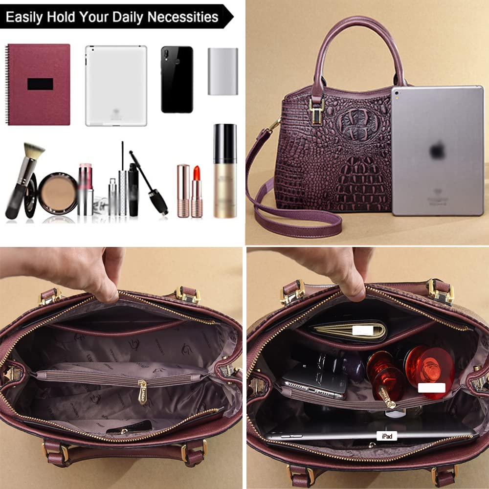 Crocodile Leather Satchel Handbag with Shoulder Strap I82653