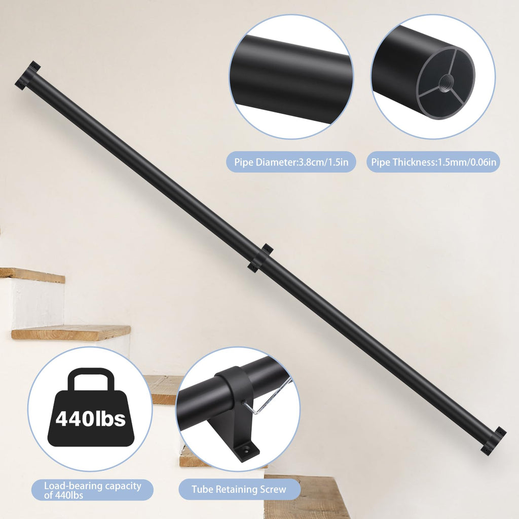 Black Aluminum 1.5" Pipe Stair Handrail 5ft A8338