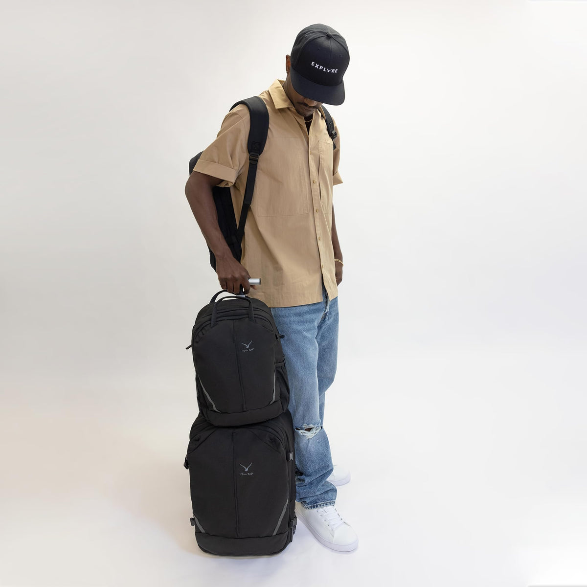 Rolling Backpack with Wheels 43L with Waist Pack Beige G170096
