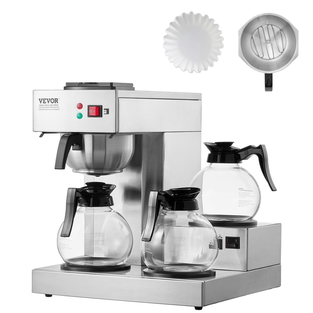 12 Cups Commercial Drip Coffee Maker with 3 Glass Carafes and Warmer Plates R612