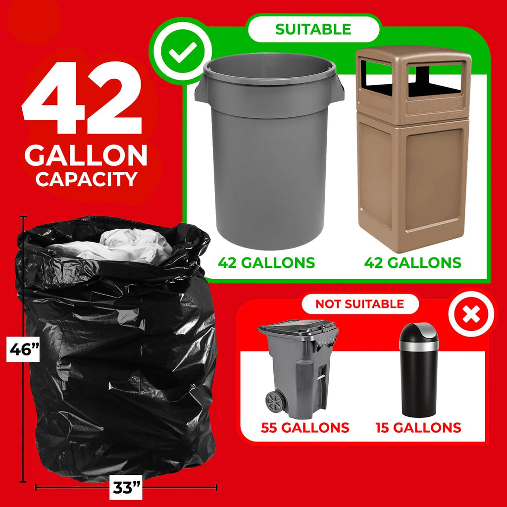 42 Gallon Heavy Duty Black 3 Mil Trash Bags, 50 Count L45885