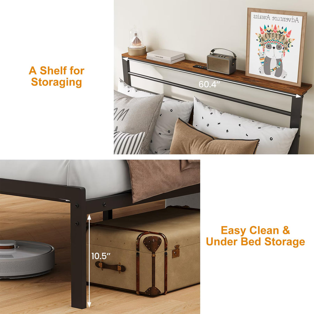 Black Twin Bed Frame with Headboard C4911