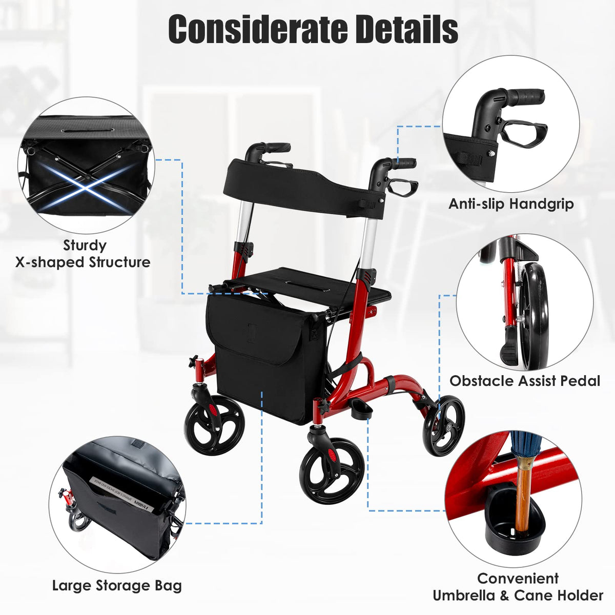 2-in-1 Aluminum Rollator Walker with Seat T741534