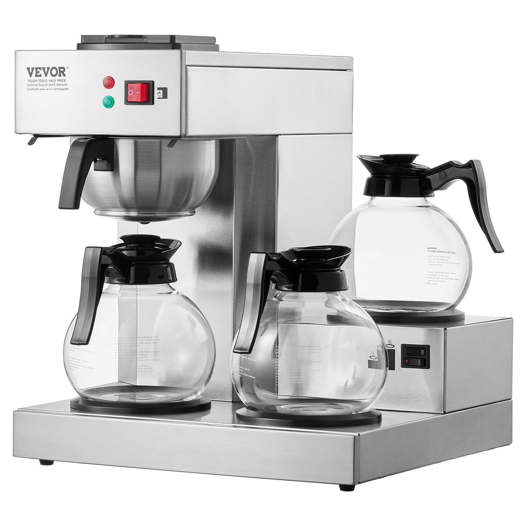 12 Cups Commercial Drip Coffee Maker with 3 Glass Carafes and Warmer Plates R612