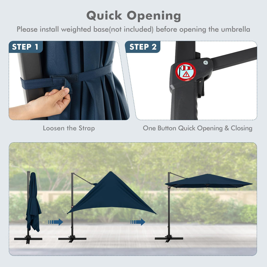 9.5 FT Square Cantilever Patio Umbrella with Cross Base D91731
