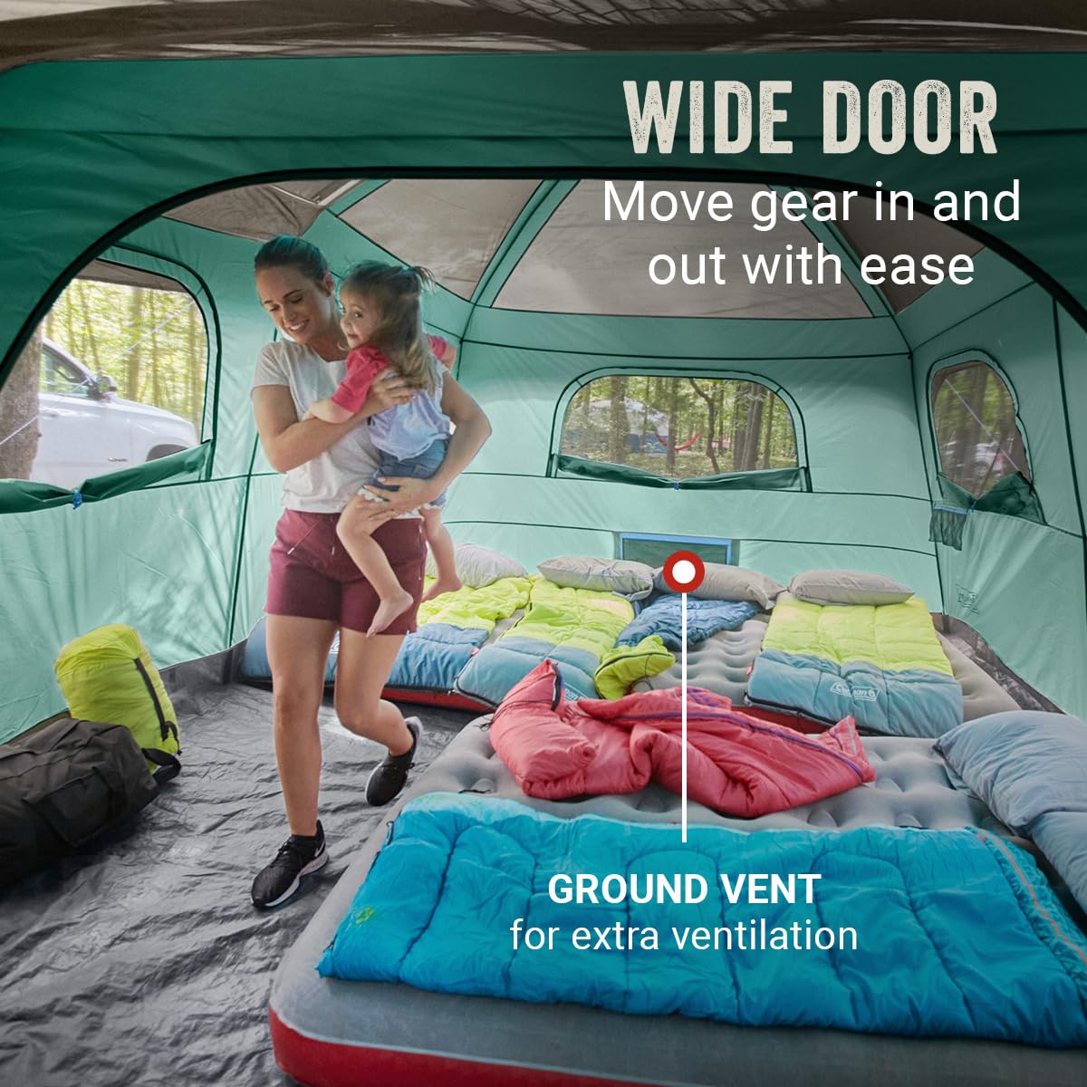 Camping Tent with Rainfly & Screened Porch, Weatherproof Family Tent Fits 4 Queen-Sized Airbeds U228745
