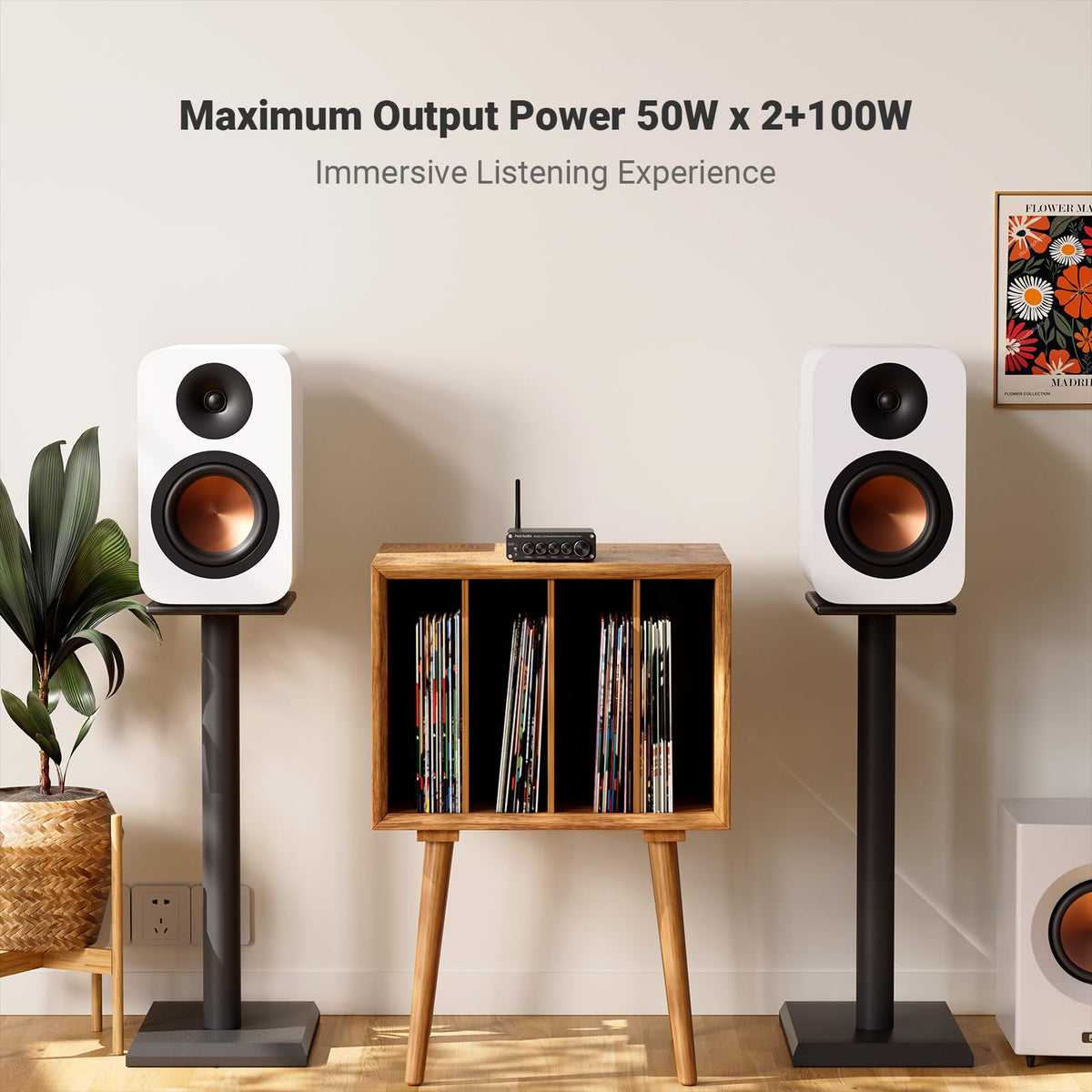 Bluetooth 5.0 Stereo Audio Receiver Amplifier 2.1 Channel Mini Hi-Fi Class D Integrated Amp X292