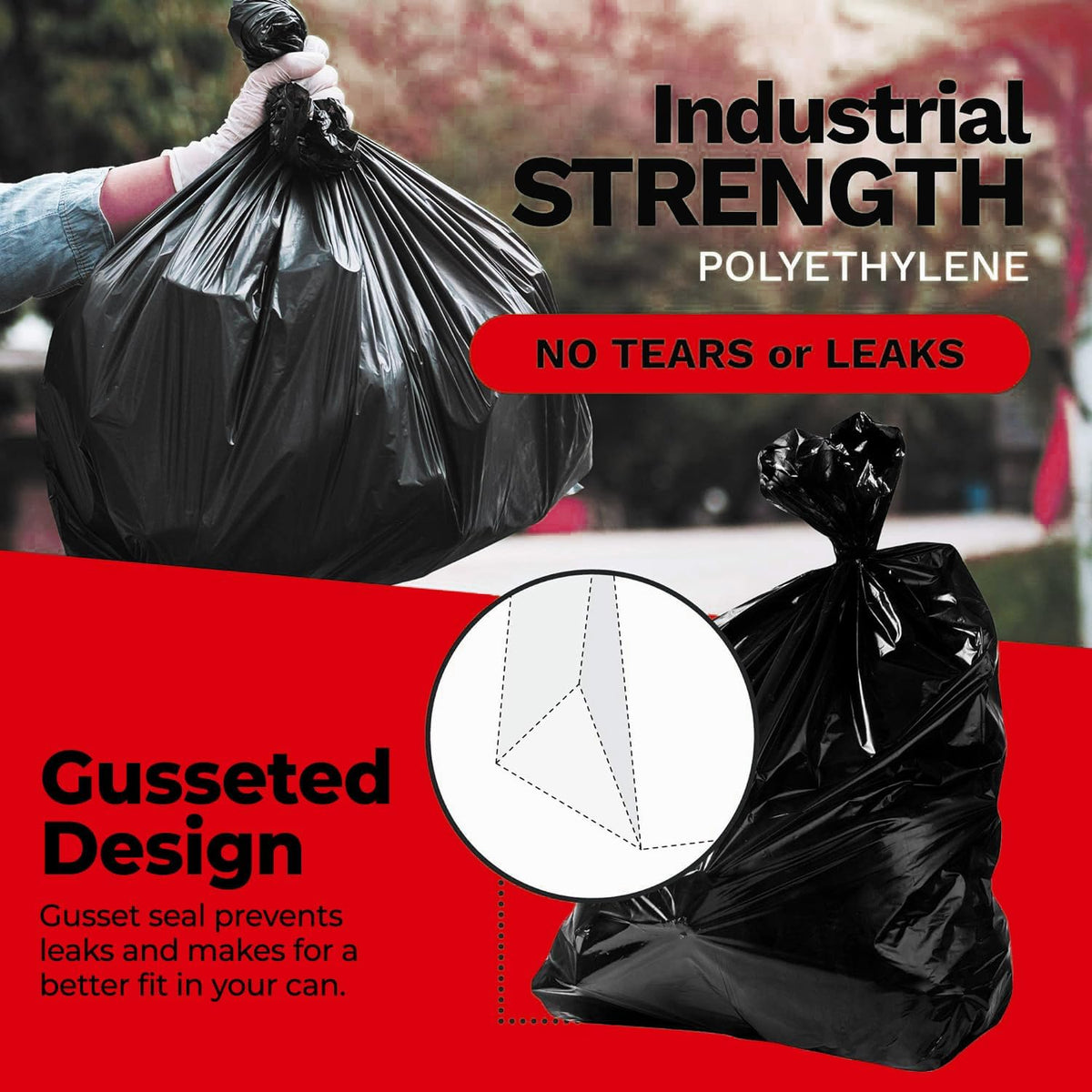 42 Gallon Heavy Duty Black 3 Mil Trash Bags, 50 Count L45885