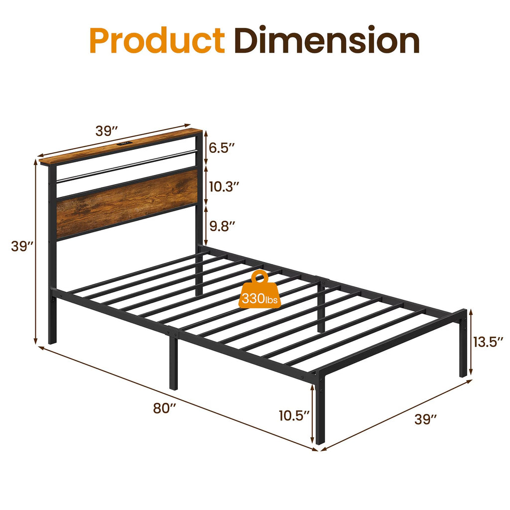 Black Twin Bed Frame with Headboard C4911