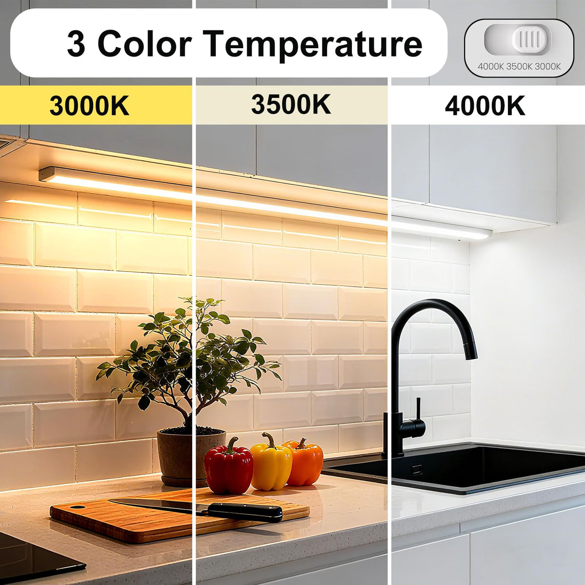 24 Inch LED Under Cabinet Lighting, 3 Color Temperatures, 1200LM Linkable H913