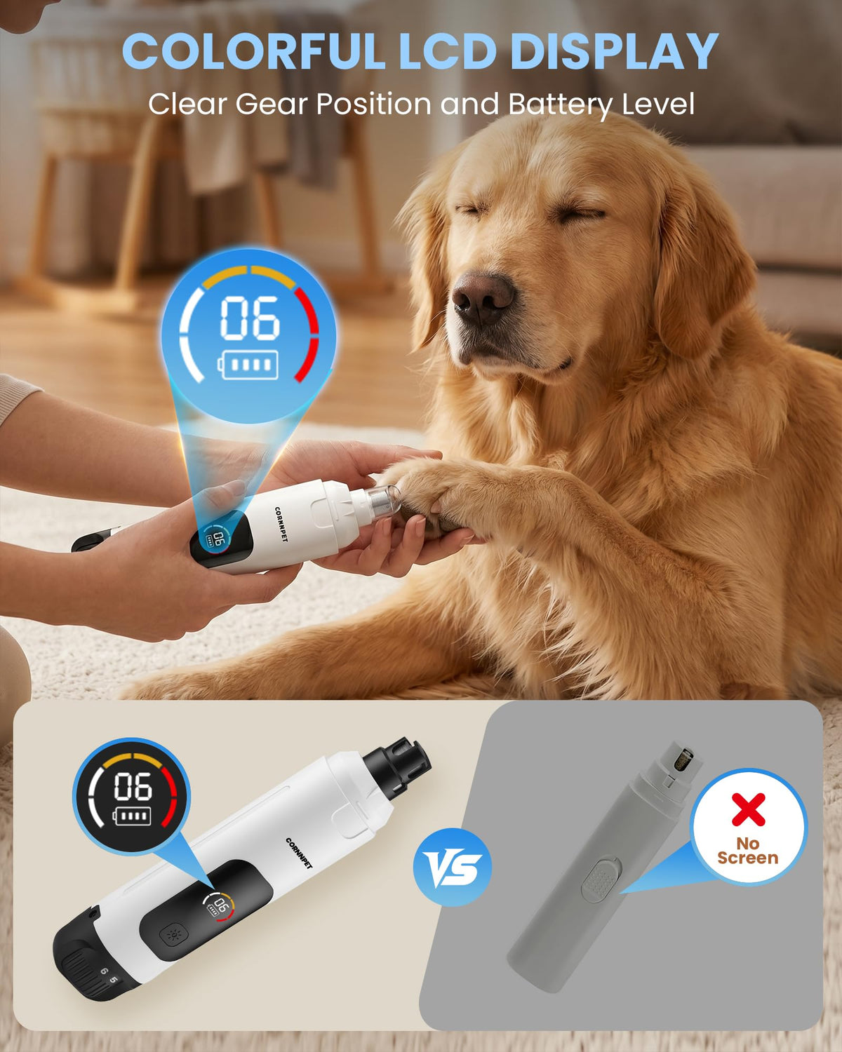 Dog Nail Grinder with LCD Display, 25dB Quiet 6-Speed Trimmer J62918