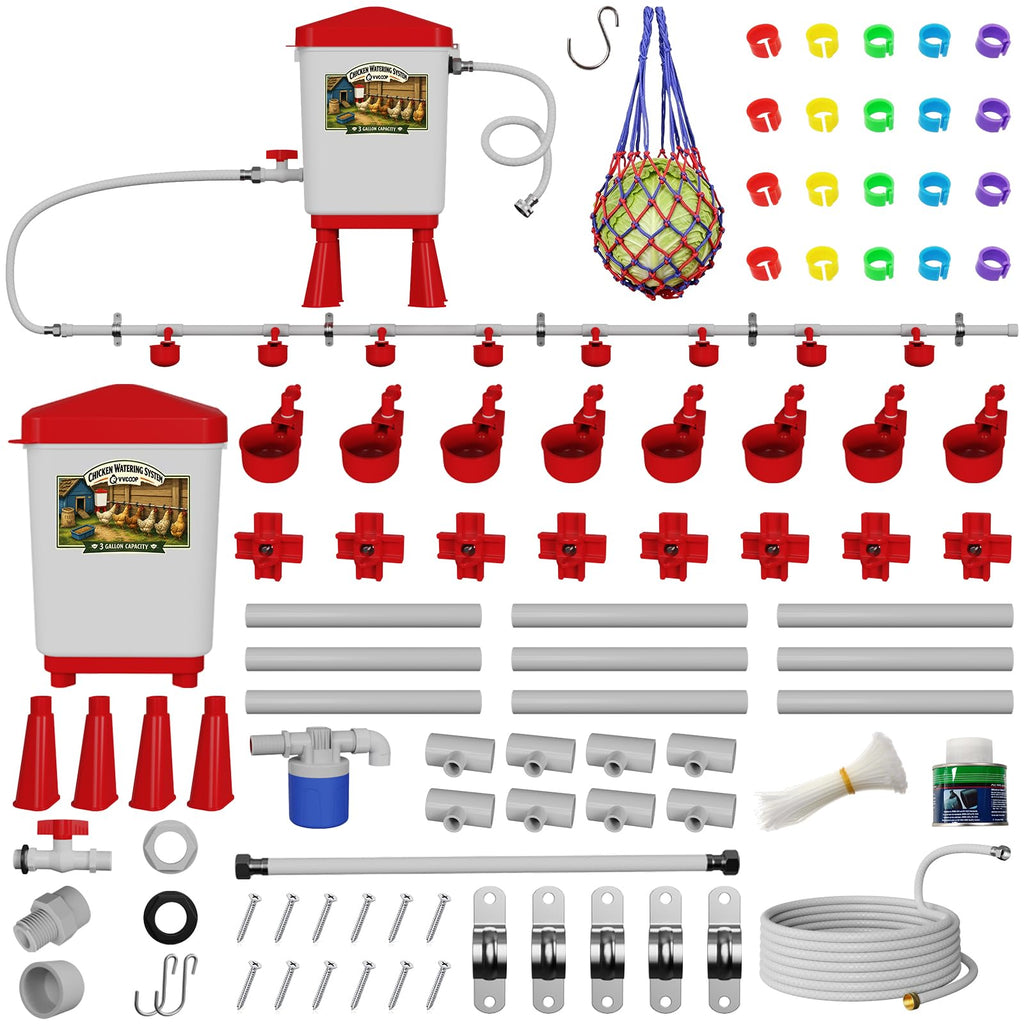 3 Gallon Automatic Chicken Waterer with 8 Cups and 8 Nipples E5850