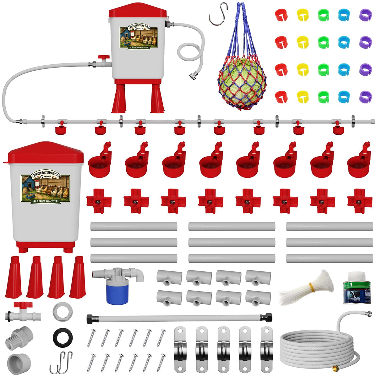 3 Gallon Automatic Chicken Waterer with 8 Cups and 8 Nipples E5850