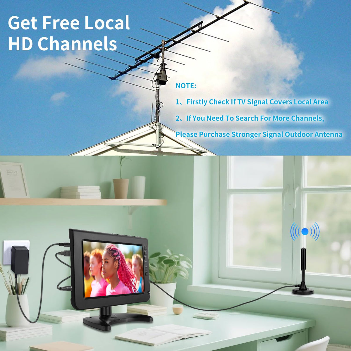 10.1inch Portable TV 720P Screen with Antenna and Digital ATSC Tuner D976647