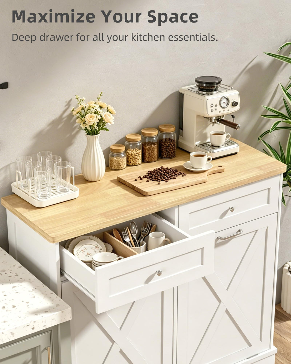 2x10 Gallon Tilt Out Trash Cabinet with Hideaway Drawers, White T654