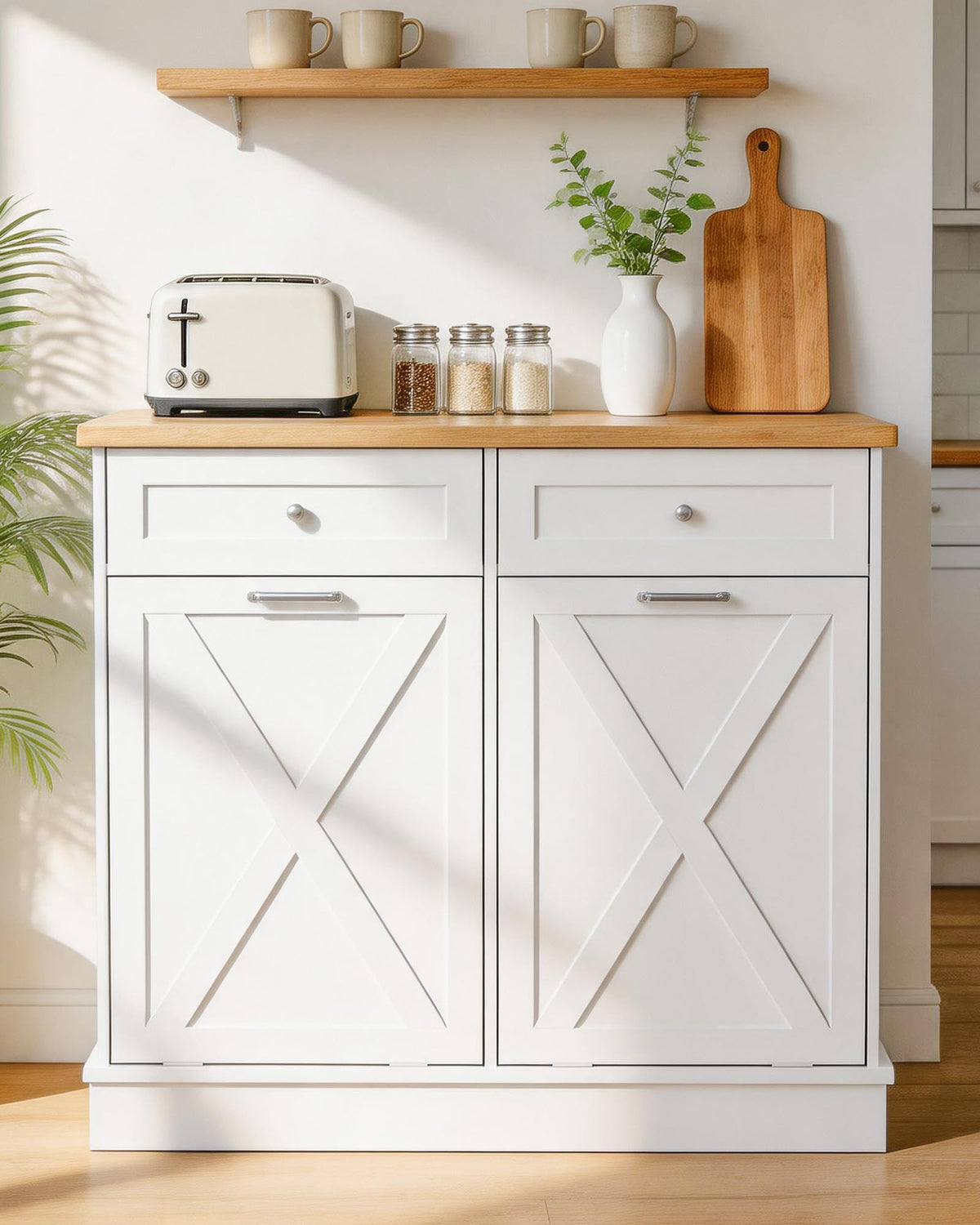 2x10 Gallon Tilt Out Trash Cabinet with Hideaway Drawers, White T654