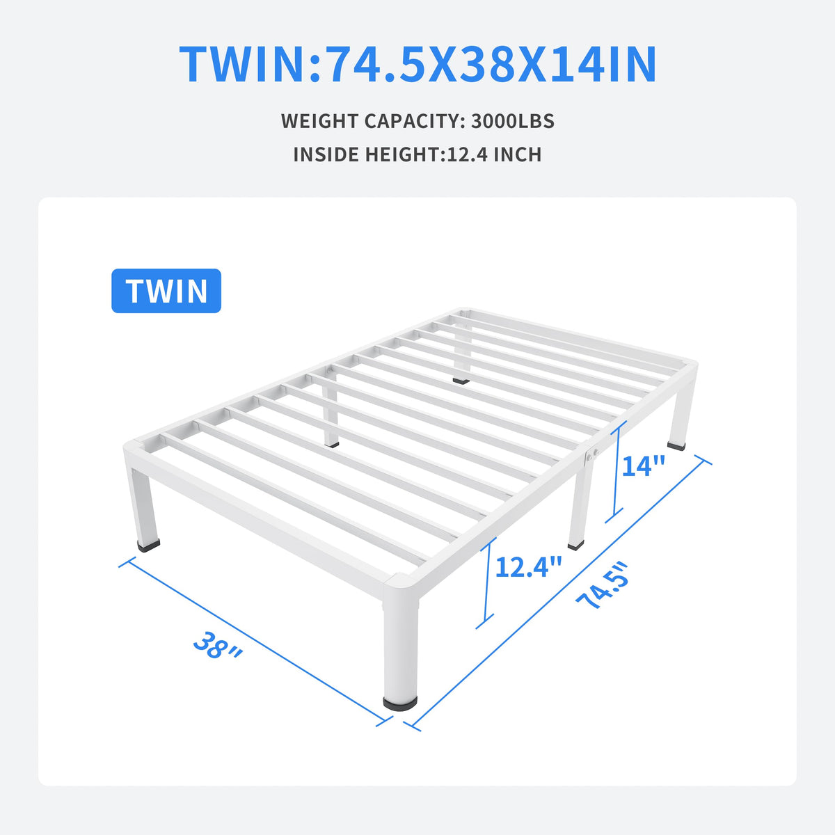 14 Inch Twin Metal Platform Bed Frame White S2378