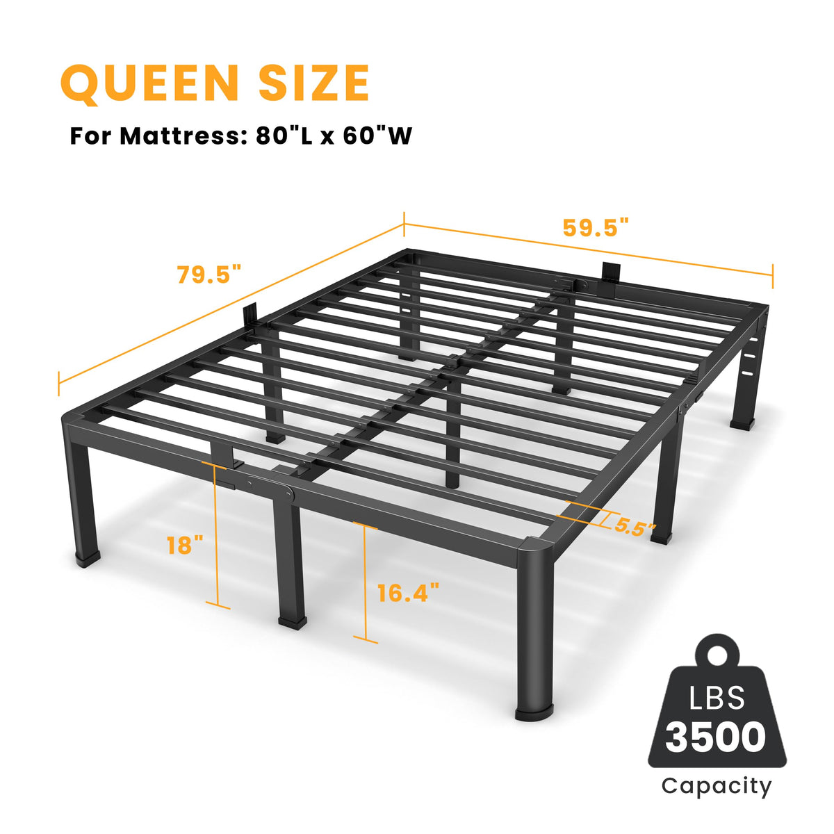 18 Inch Queen Size Metal Platform Bed Frame Z834401