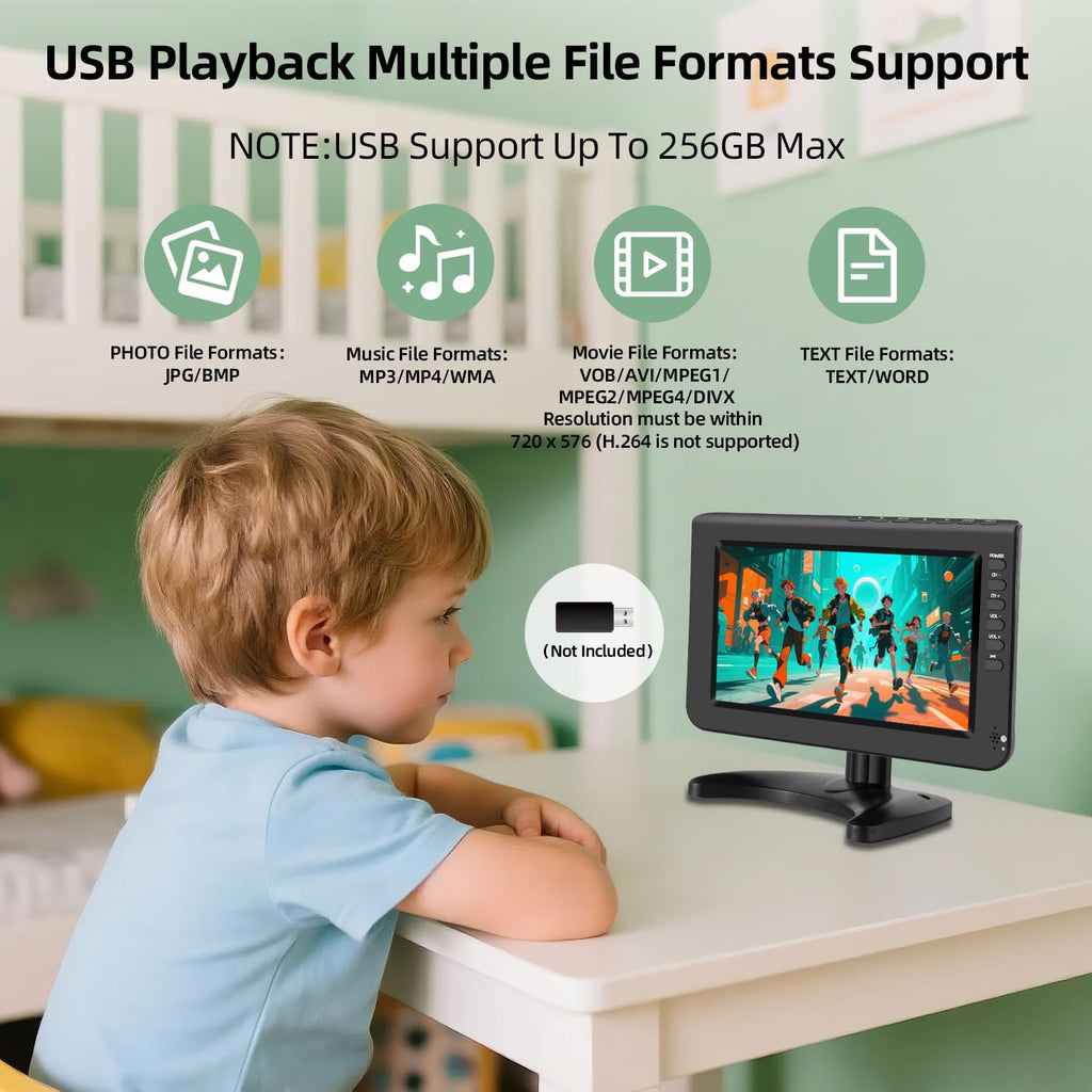 10.1inch Portable TV 720P Screen with Antenna and Digital ATSC Tuner D976647