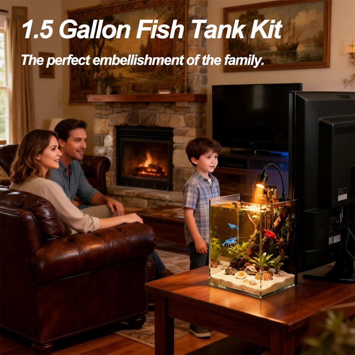 1.5 Gallon Glass Fish Tank Kit with Filter and LED Light R316