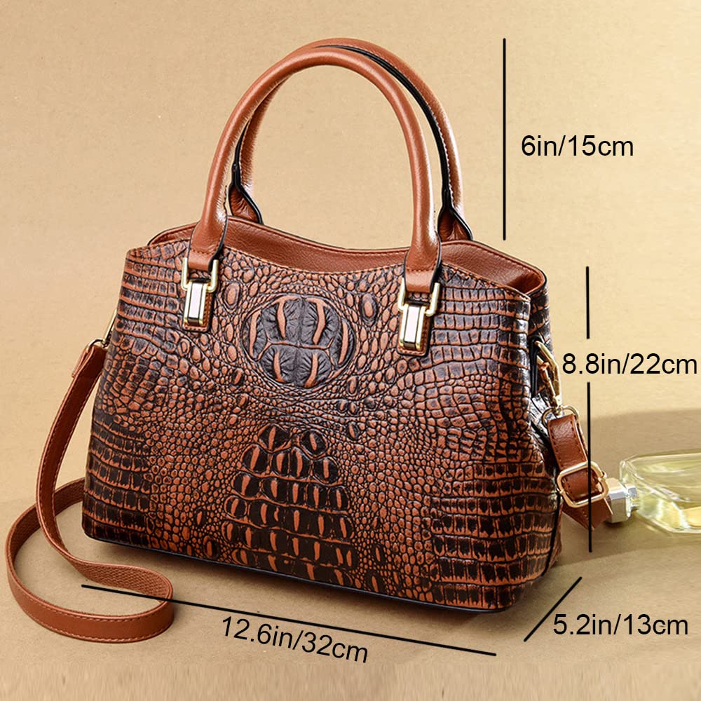 Crocodile Leather Satchel Handbag with Shoulder Strap I82653