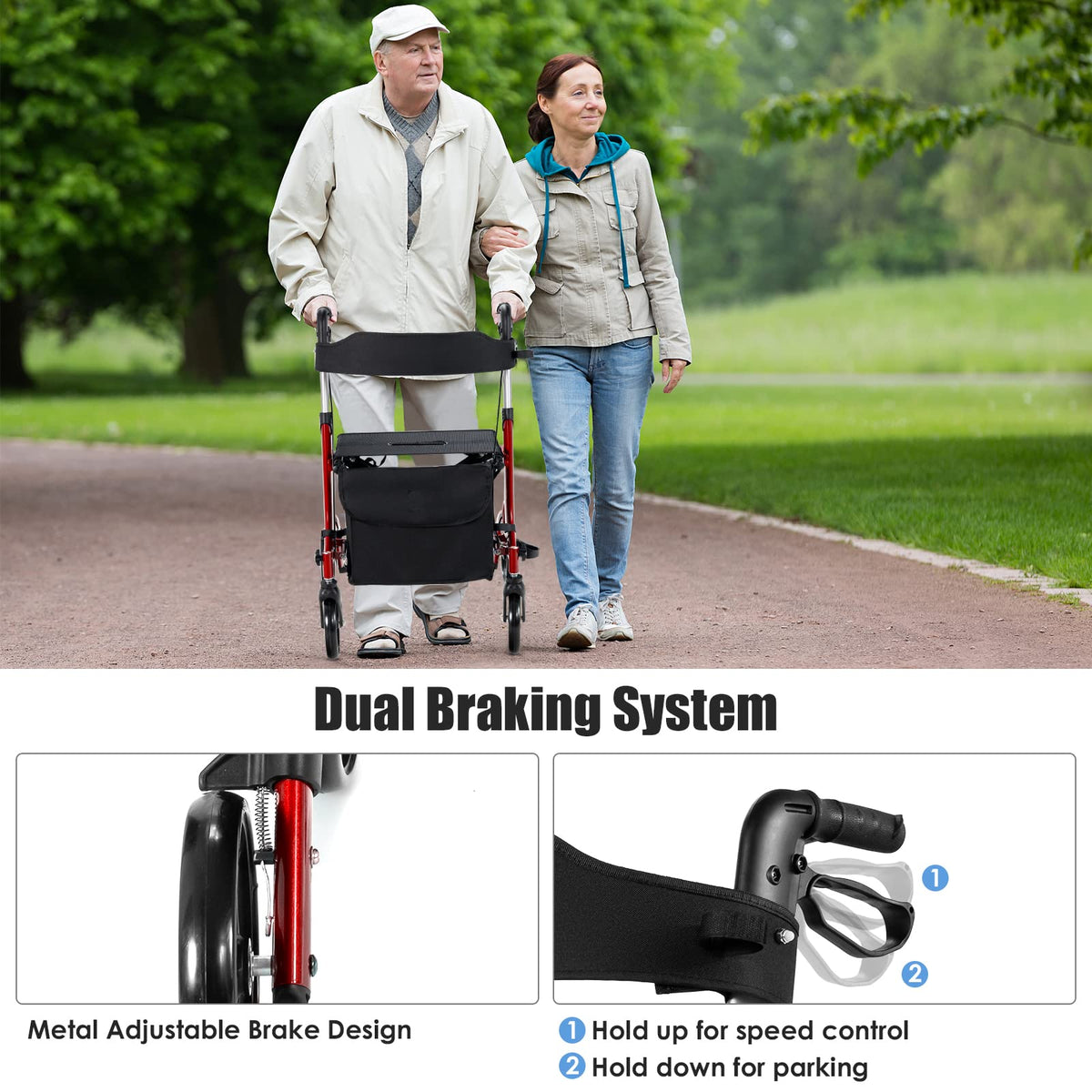 2-in-1 Aluminum Rollator Walker with Seat T741534