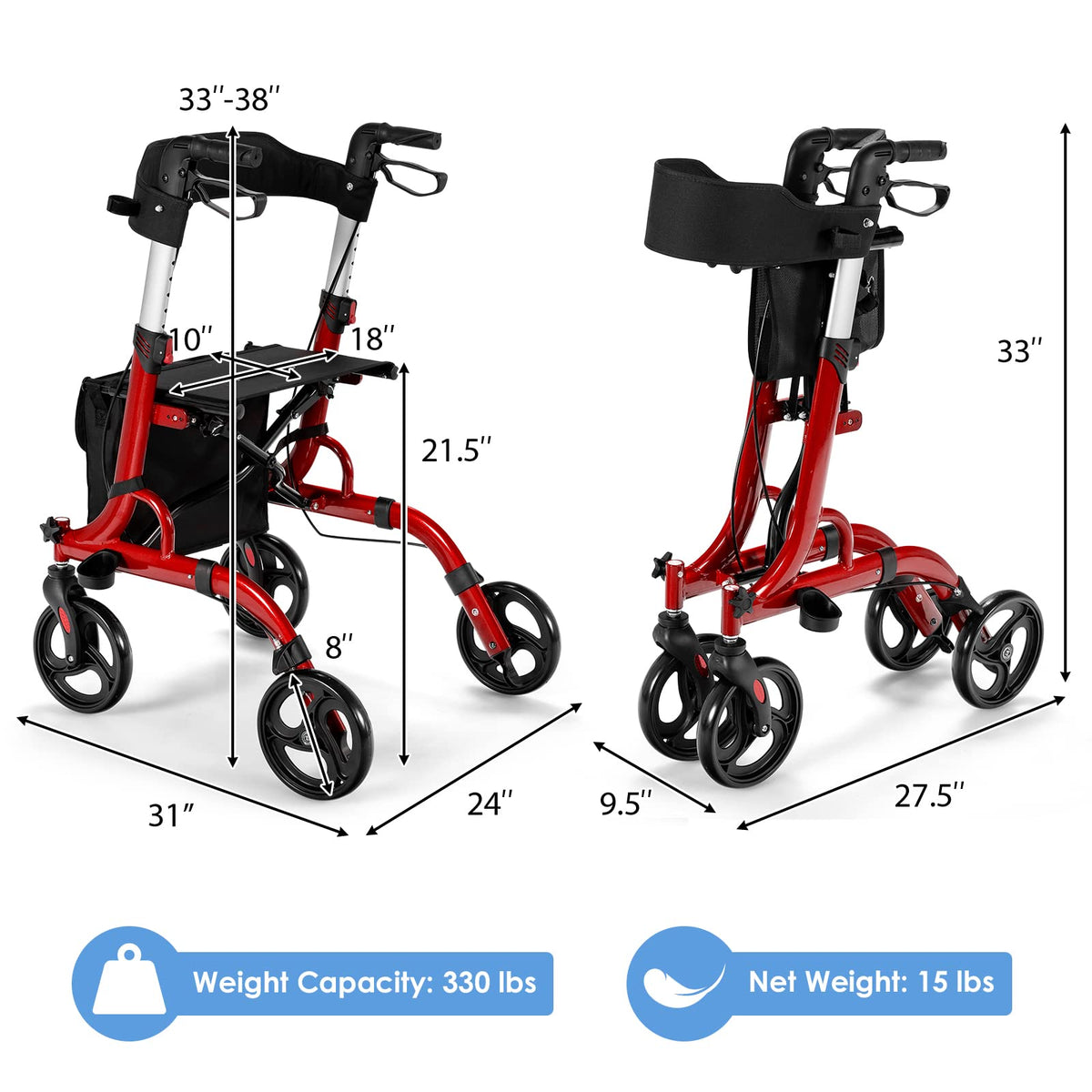 2-in-1 Aluminum Rollator Walker with Seat T741534