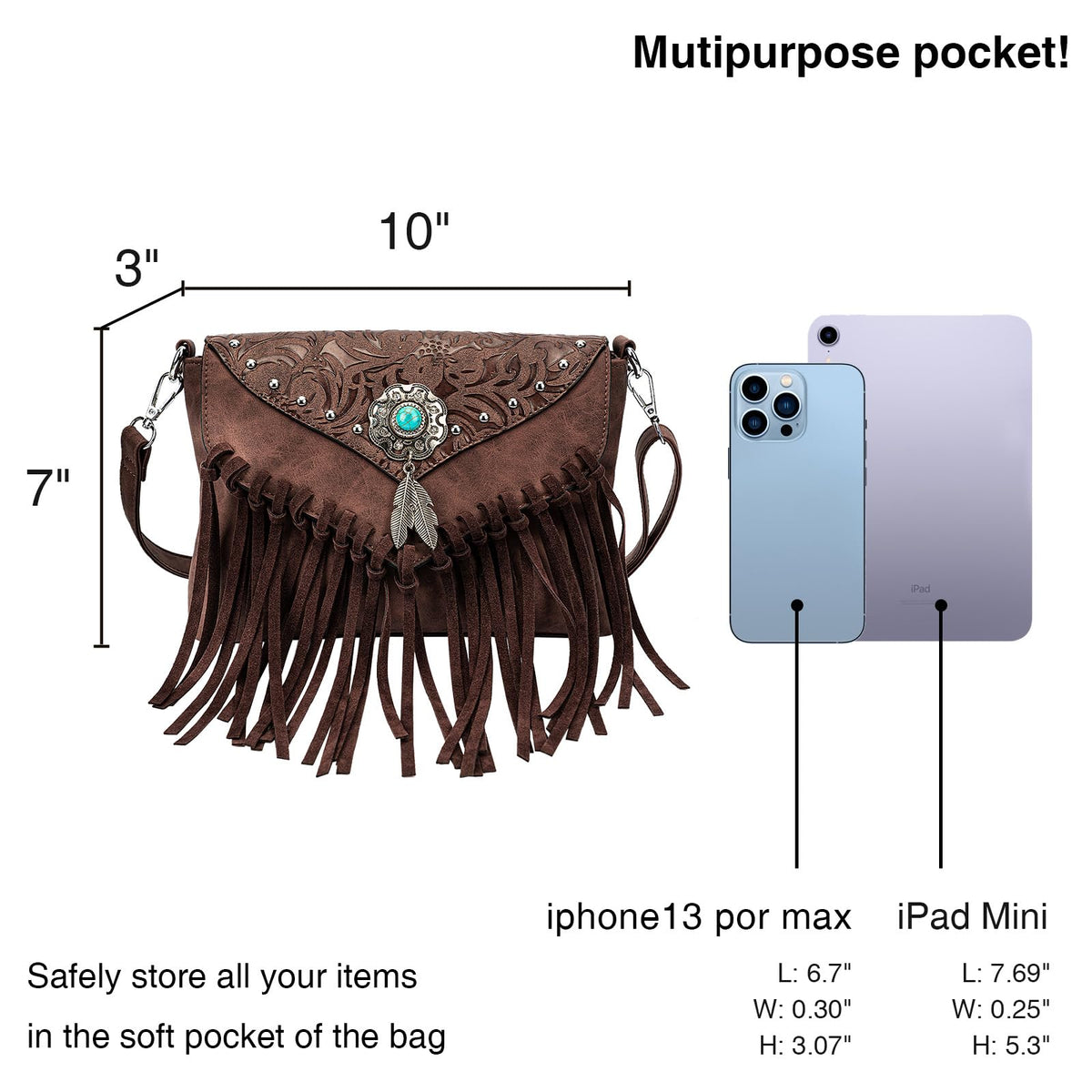 Small Turquoise Fringe Crossbody Handbag O81801