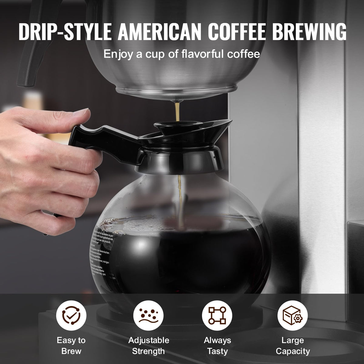 12 Cups Commercial Drip Coffee Maker with 3 Glass Carafes and Warmer Plates R612