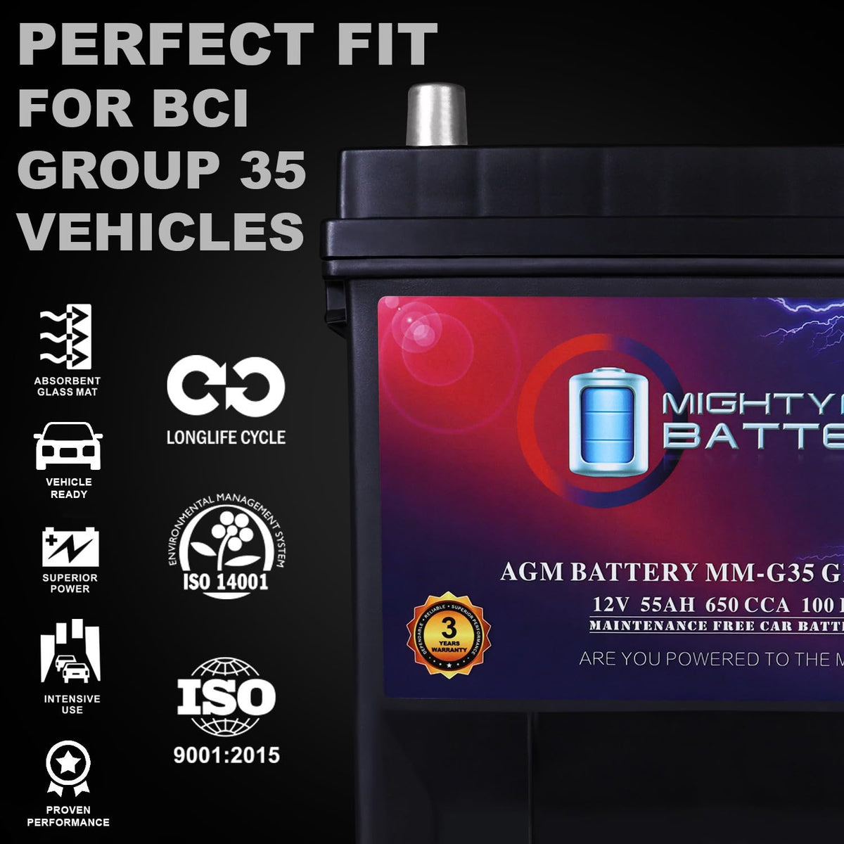 12V 55Ah AGM Replacement Battery V31800