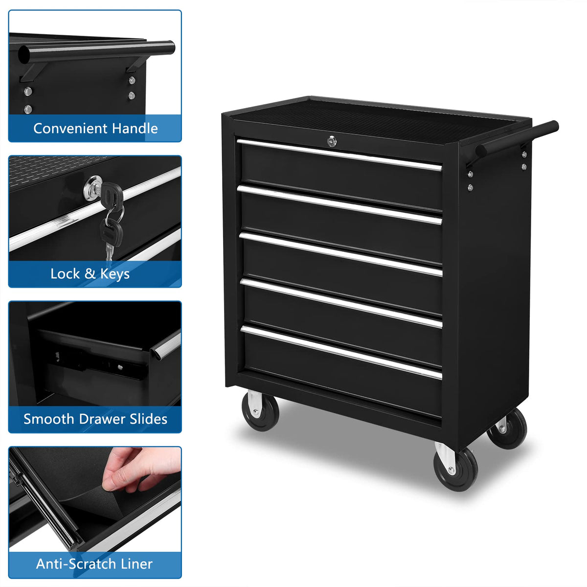 5 Drawer Rolling Tool Chest with Lock P623