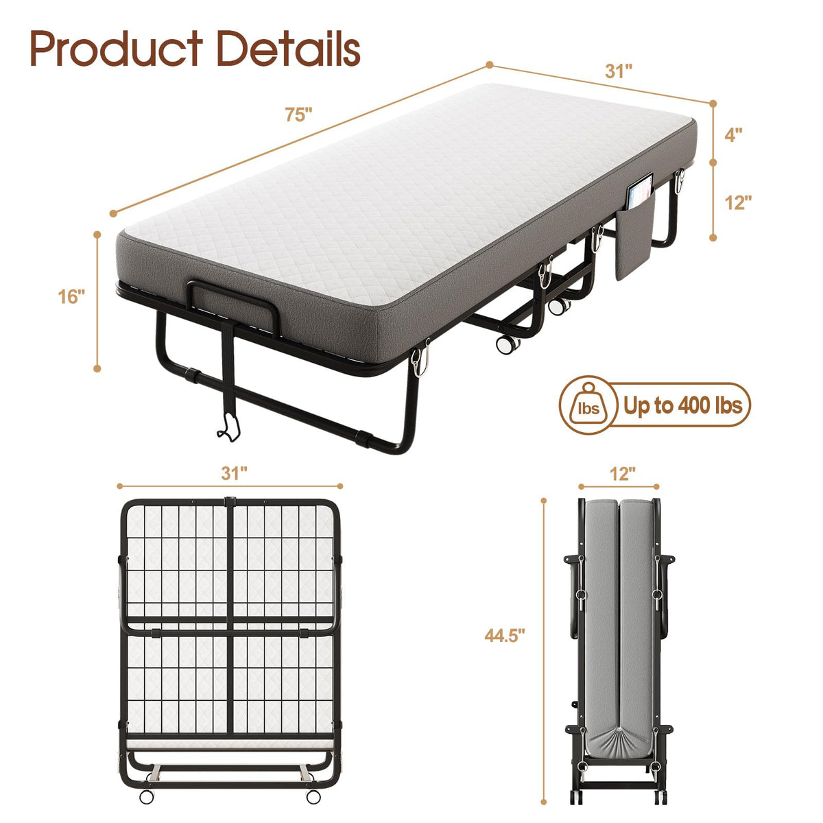 Folding Bed with Memory Foam Mattress T678